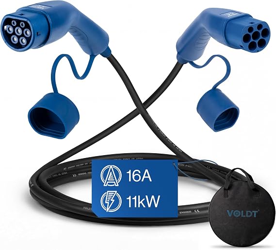 VOLDT Type 2 Charging Cable 11 kW 16 A, 3 Phase for EV Electric Cars PHEV, Type 2 to Type 2 Mode 3 Charging Cable, Suitable for Model S/X/Y/3, ID.4, E-Tron, e-208, I4, IX1, Zoe etc IP67 Protected