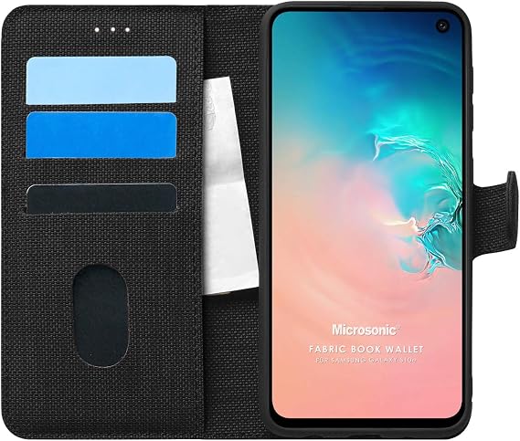 Microsonic Samsung Galaxy S10E için Kılıf Fabric Book Wallet Siyah [Galaxy S10e ile Uyumlu Kılıf - Siyah]