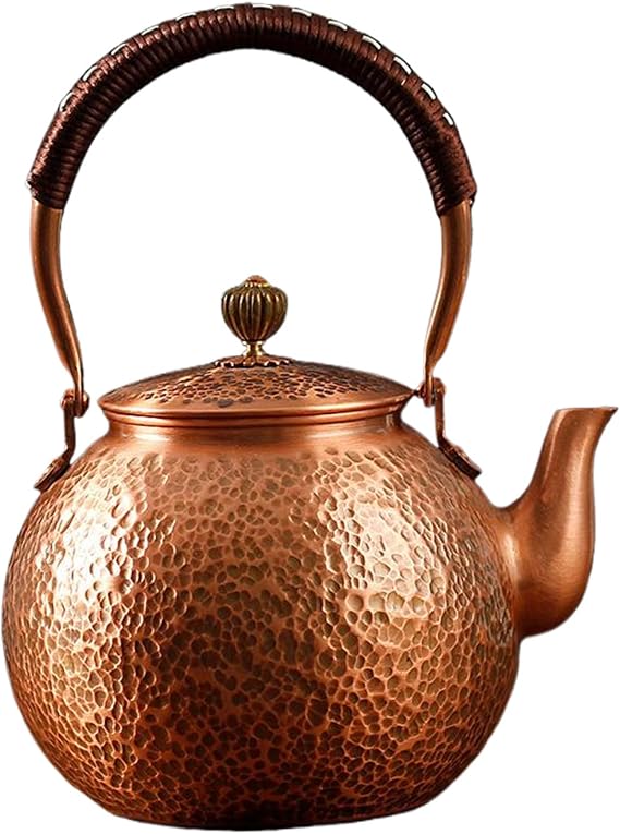 Copper Tea Kettle Stovetop - Thick Authentic Handcrafted Copper Teapot for Gas Stove, Tea Set, Whistling Kettle, 2.5L Capacity