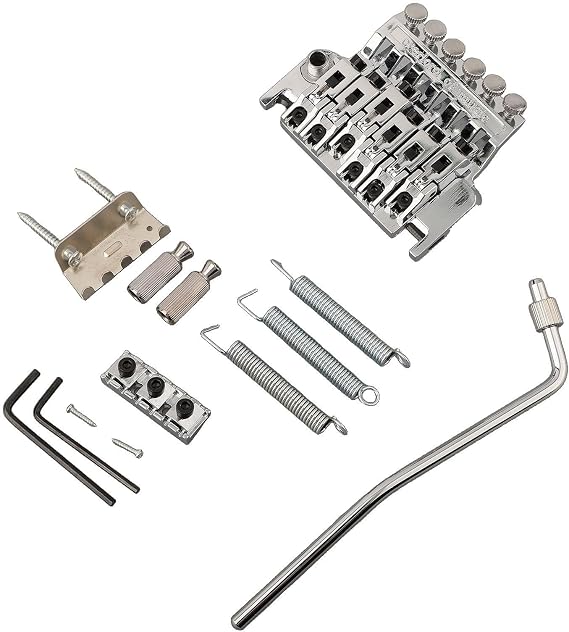 Double Locking Tremolo Bridge Set Floyd Rose Style Guitar Bridge Kit, 6 String Zinc Alloy Electric Guitar Tremolo System Replacement for Ibanez and Most Models, Complete Saddle(Silver)