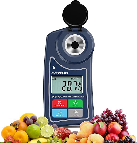 Digital Brix Refractometer, Brix Meter with Automatic Temperature Compensation for Water Samples, Food, Fruits, Beverages, and Crop Sugar Content (0.0-55.0% Brix)