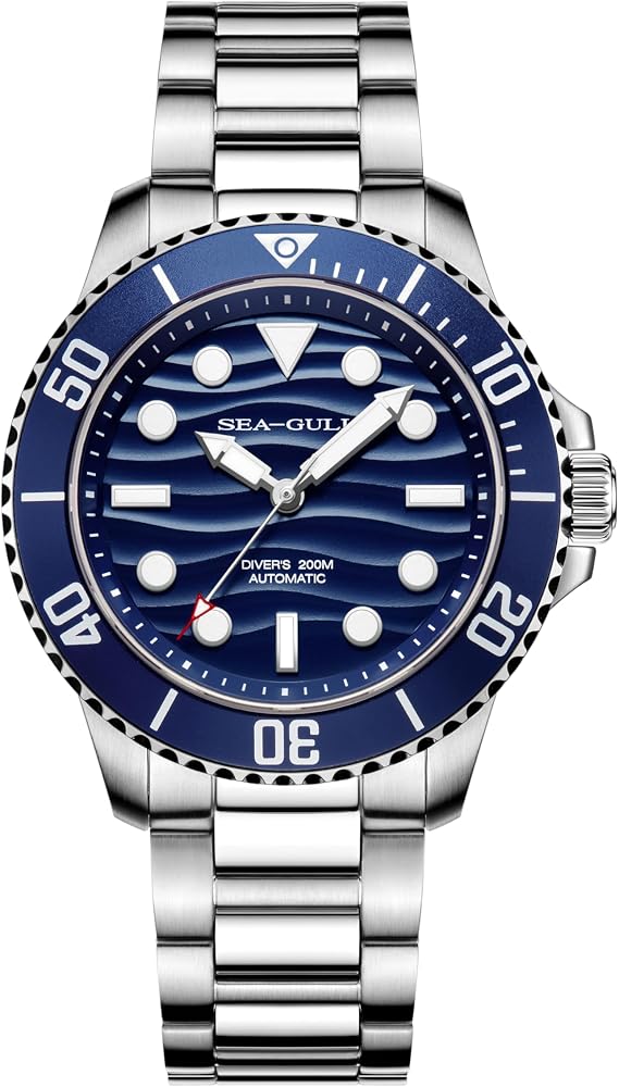 SEA-GULL Men's Automatic Dive Watch - 200M Water Resistant Mechanical Watch, Sapphire Crystal, 316L Stainless Steel Bracelet, 6203