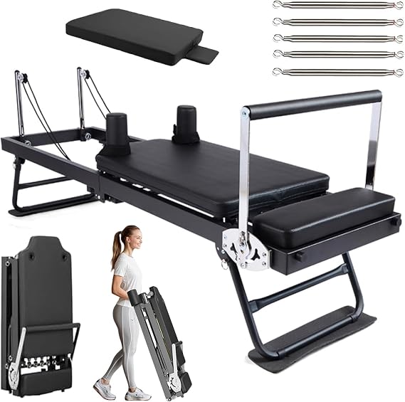 Pilates Reformer Machine Pilates Reformer Stretching Training Bed Foldable Pilates Equipment Multifunction Portable Adjustable Reformer for Strength Training Exercise for Home Gym Workout