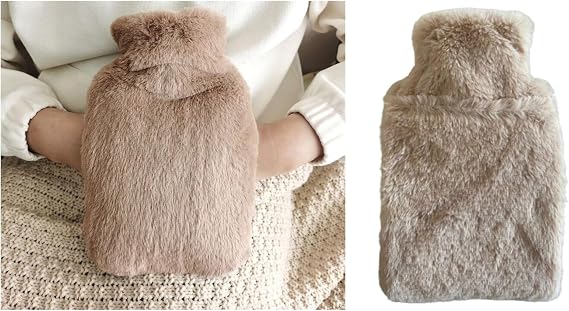 SICAK SU TORBASI YAN CEPLİ BEJ PELUŞ TERMOFOR 27x17x2cm 750ml