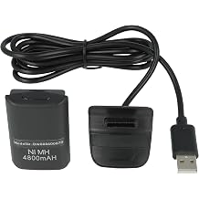 vhbw Play & Charge Kit compatible with Microsoft Xbox 360 Controller - 1x charging cable, 1x battery, Black