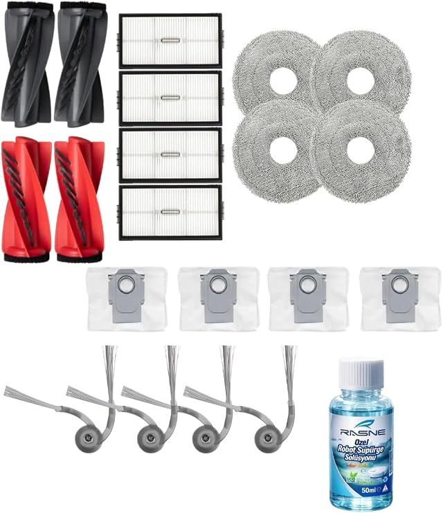 Roborock Qrevo Edge 2 Pro ile Uyumlu 2 Ana Fırça 4 Yan Fırça 4 Filtre 4 Mop 1 Deterjan 4 Toz Torbası