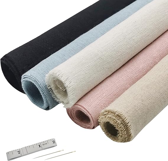 Embroidery Fabric Needlework Cotton Linen Fabric for DIY Craft Five Colors 48x48cm 5pcs (Light Color)