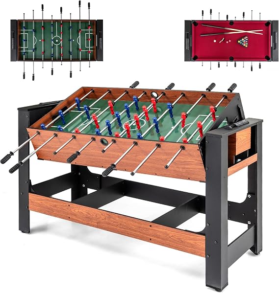 COSTWAY 2 in 1 Multi Game Table, Swivel Football & Pool Combo Table with 2 Foosballs, 2 Cue Sticks, Triangle & Box of Billiard, Indoor Arcade Game Tables for Home Party