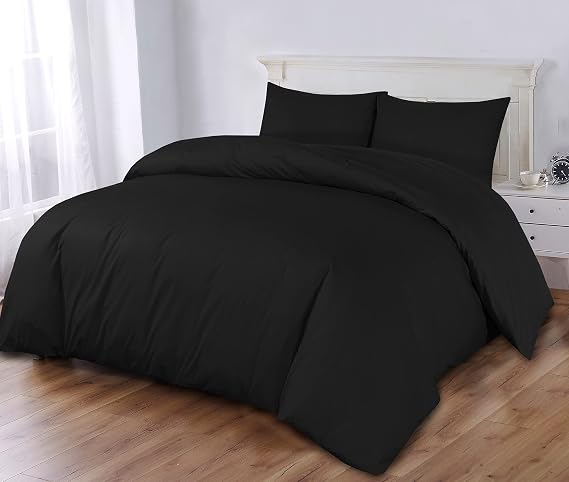 Sapphire Collection 100% Egyptian Cotton 300 Thread Count Duvet Cover With Pillow Case Bedding Set (Double, Black)