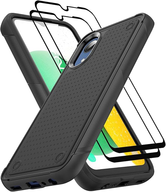 Jeylly for Samsung Galaxy A03 Core Case, Galaxy A03 Core Case with 2Pcs Glass Screen Protectors, Heavy Duty Silicone Bumper Shockproof Protective Cover for Women Men, Black
