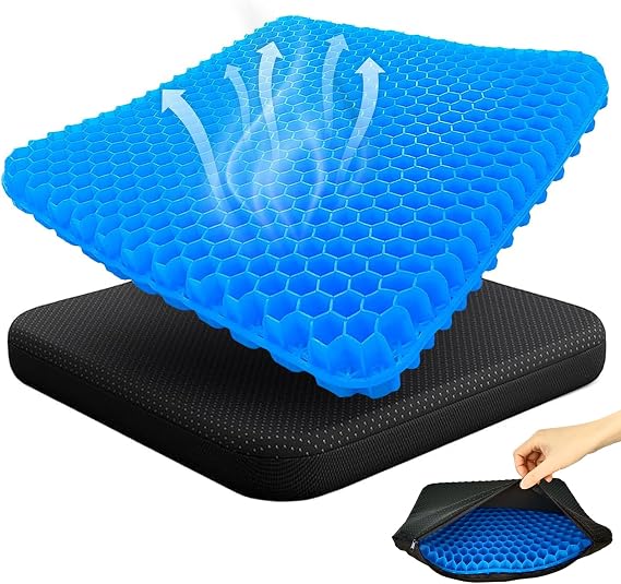 Gel Seat Cushion,Soft Sitter Honeycomb Ergonomic Cushion Cool Gel Cushion Large Double Thick Gel Cushion with Cloth Cover Pressure Pain Relief Breathable Seat Cushion for Office Chair,Car,Wheelchair