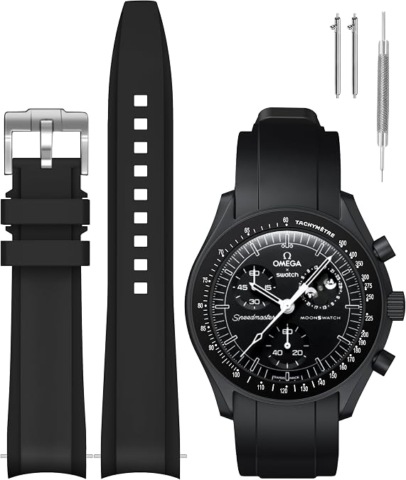 Silicone Replacement Strap for Omega X Swatch Speedmaster Moonswatch Watch, 20mm, Soft Strap for Men & Women