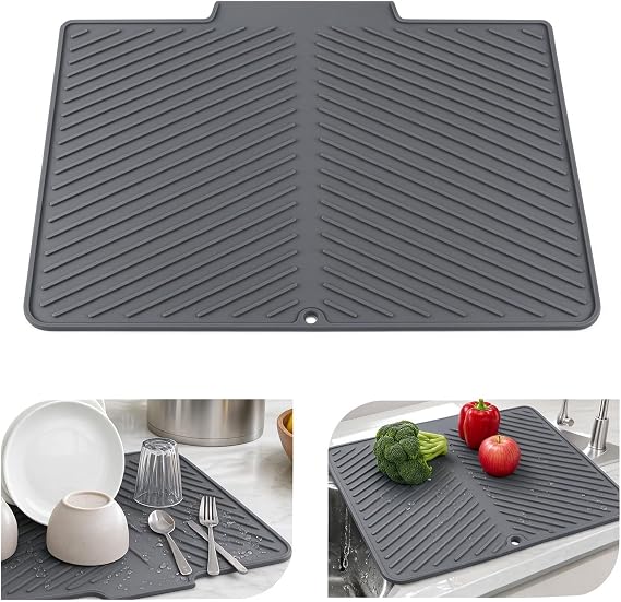 Dish Drying Mat, Silicone Folding Draining Board Mat for Kitchen Universal Flume Drainer Mat, Heat Resistant Trivet Countertop Protector, Table Mat, Placemat, Coaster