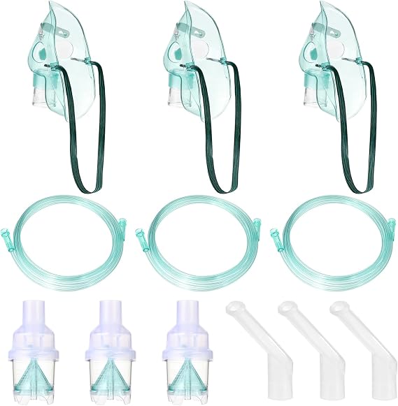 Nebulizer Replacement Kit Compressor Nebuliser Accessories 3 Full Sets Nebulizer Cup Tubing Mouthpiece and Adults Mask for Respiratory Treatment