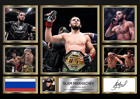 Islam Makhachev Signed Autograph Photograph Display - Perfect for MMA Fans, A4 Poster Print (297x210mm) - Limited Edition Autograph Fan Gift – Collectible Memorabilia Merchandise