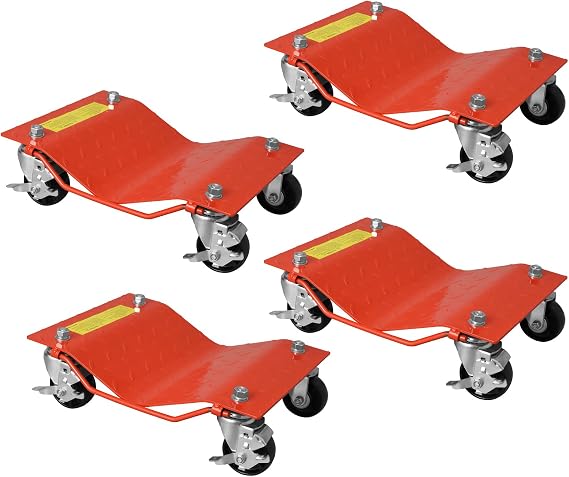 Vehicle Positioning Wheel Dollies, 4 Pack Wheel Dolly Car Skate Set, 680kg Per Dolly, Van Positioning Garage Jack with Swivel Casters for Moving Auto Repair Garage - Orange