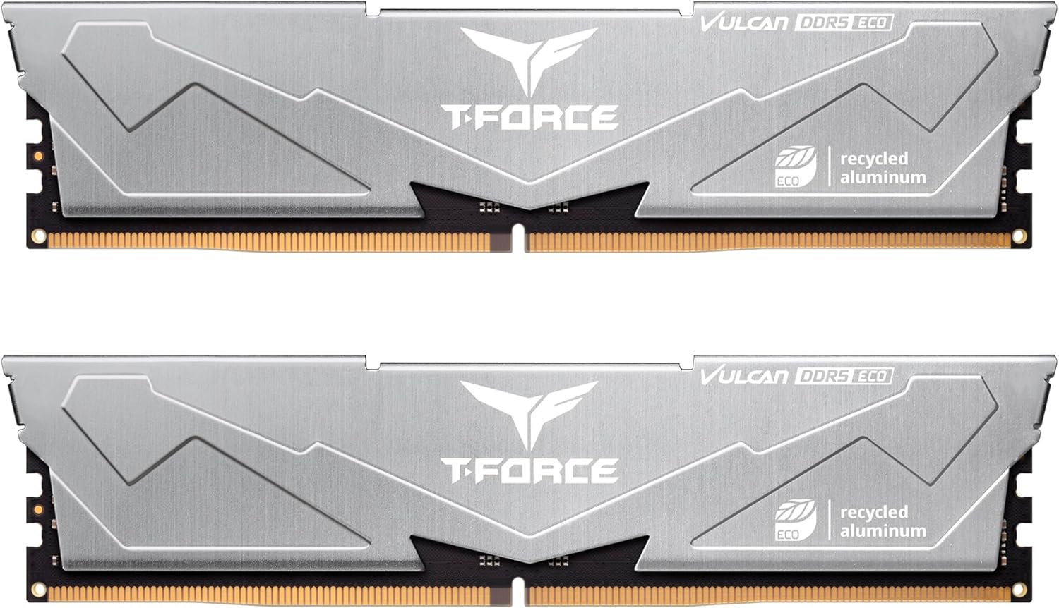 TEAMGROUP T-Force Vulcan ECO DDR5 32GB 2x16GB 6000MHz PC5-48000 CL30 Desktop Memory Module Ram 600 700 Series Chipset XMP 3.0 Silver FLESD532G6000HC30DC01..