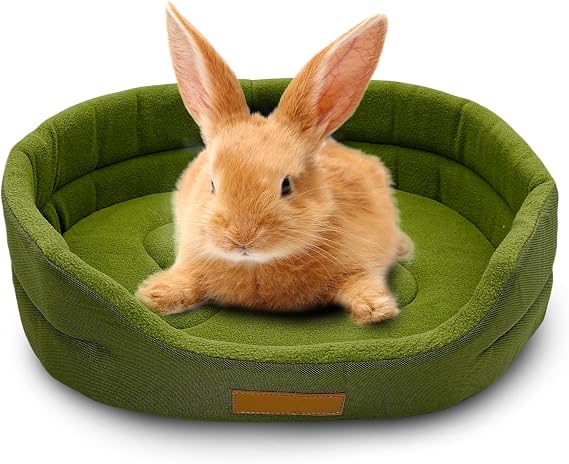 Bunny Bed,Plush Rabbit Couch with Washable Mat,15.7x11.4 in,Green