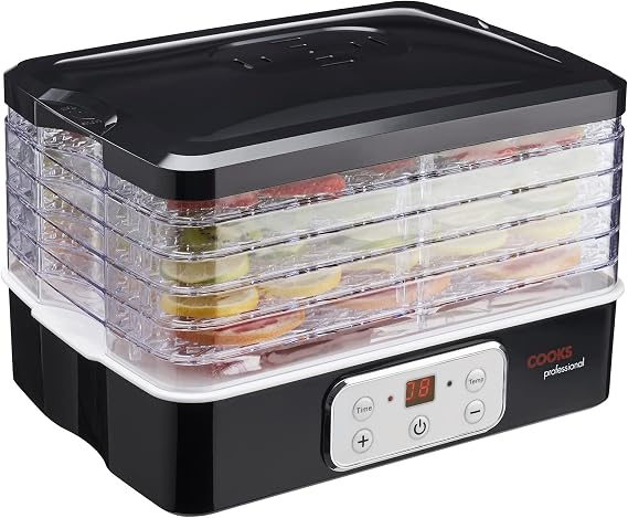 Cooks Professional Food Dehydrator 240W with 5 Trays, Adjustable Temperature Control & Timer | Fruit Meat Jerky Vegetables Healthy Snack Drying Machine for Home Kitchen Countertop | 5 Tier