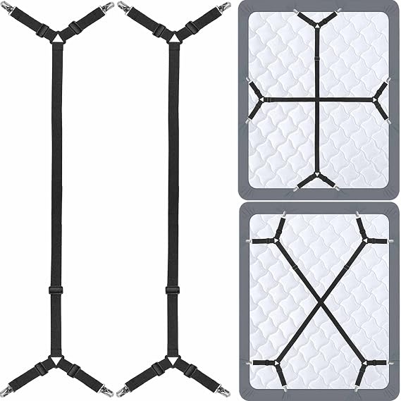Bed Sheet Holder Straps - Adjustable Bed Sheet Clips Fasteners Keep Sheets Stays in Place,2Pcs/Set Black