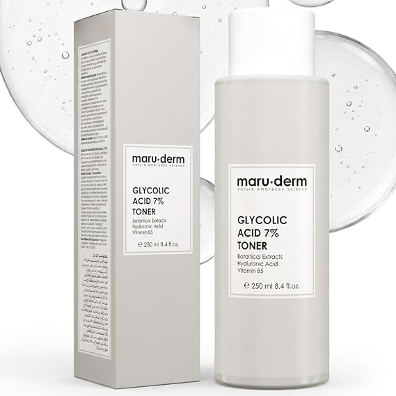 Maruderm Glikolik Asit%7 Aydınlatıcı ve Leke Görünümü Karşıtı Tonik – Meyan Kökü & Hyaluronik Asit ile Pürüzsüzleştirici Peeling Tonik, 250 ML