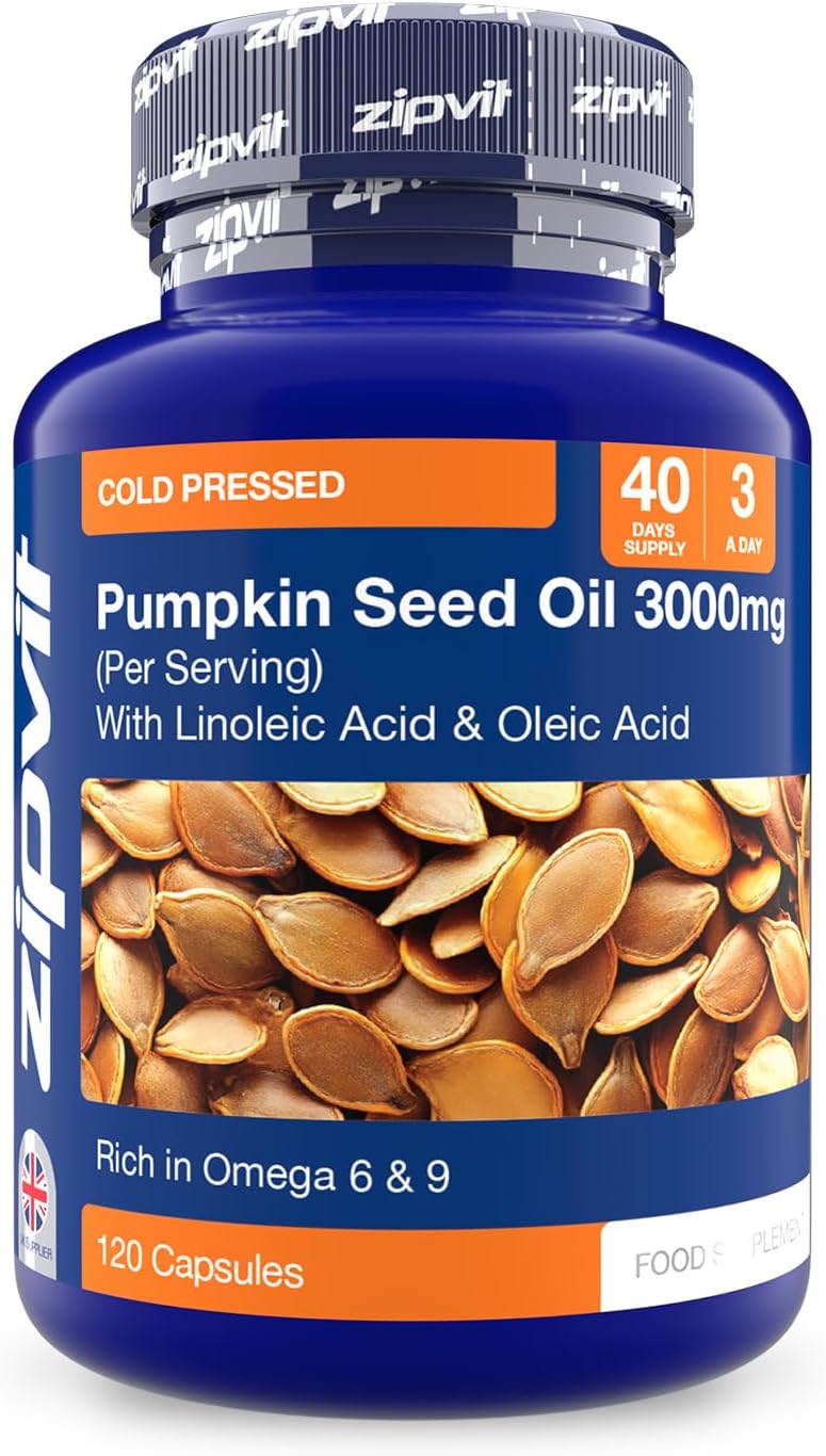 Zipvit Pumpkin Seed Oil Capsules 3000mg, 120 Softgels, 60% Linoleic & Oleic Acid, 100% Cold Pressed Pumpkin Seeds, Naturally Rich in Omega 6 & 9