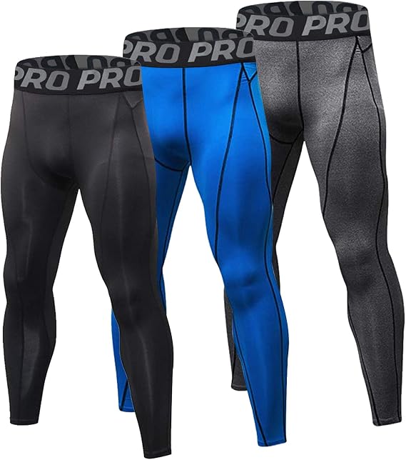 3 Pack Mens Compression Leggings Cool Dry Base Layer Sports