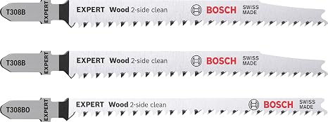 Bosch 3 x dekupaj testere bıçağı seti Expert 'Wood 2-Side Clean' (kontrplak, masif ahşap mobilya plakası için, uzunluk 117 mm, profesyonel aksesuar dekupaj testere)