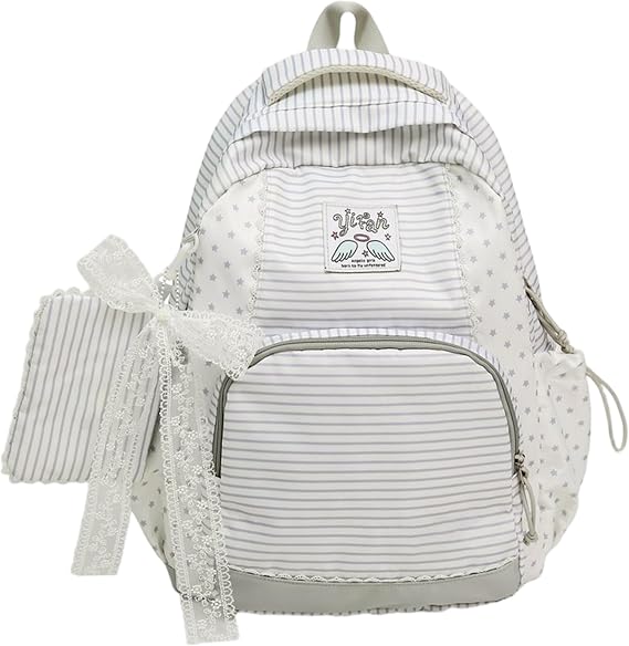 Y2k Backpack 2pcs Lightweight Preppy Backpack Set With Coin Purse White