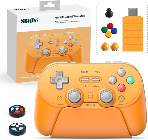 8bitdo Pro 3 Bluetooth Controller with TMR Joysticks, Interchangeable ABXY Buttons, Pro Backbuttons, Charging Station, Hall Effect Triggers for Switch/Switch 2, Windows, Apple, SteamOS, Android
