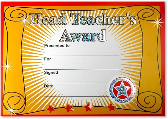 SuperStickers Head Teacher's Award Sparkling School Certificate (A5). Pack of 20.