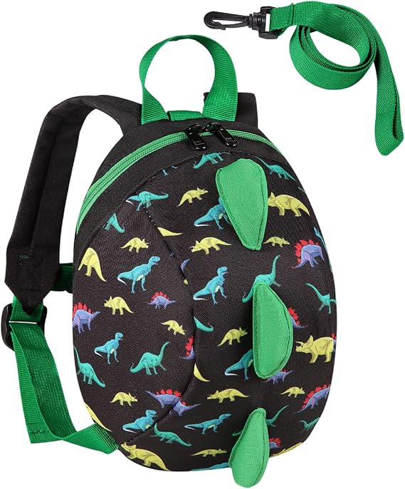 VASCHY Mini Toddler Backpack with Rein, Ultra Lightweight Bag Cute Backpack for Little Boys and Girls Tiny Daycare Backpack with Chest Strap（Dinosaur）