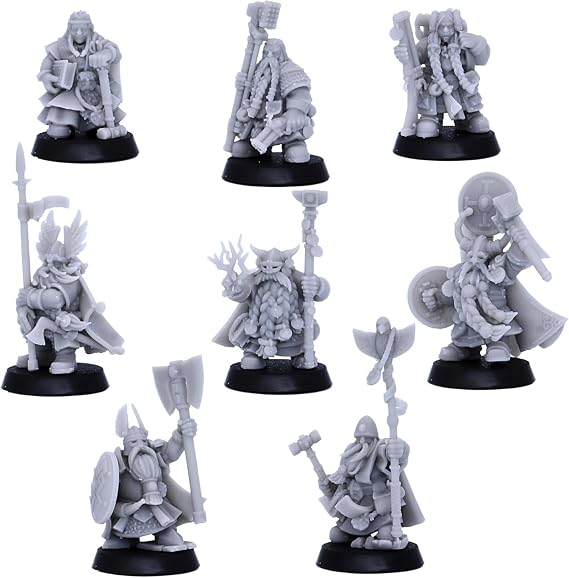 Dwarf Heroes Miniatures Set – 8 Fantasy Dwarves | 32mm Scale