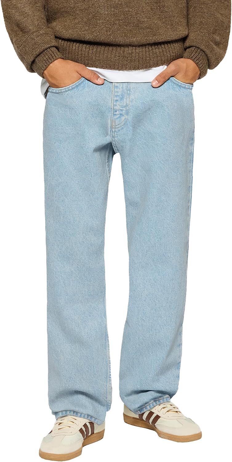Burocs Distressed Straight-Fit Jeans Blue Men's Jeans 5-Pocket Style with YKK Zip 100% Cotton