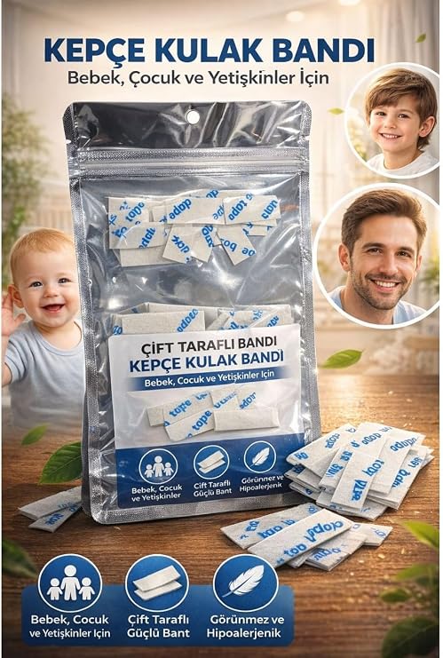 Kepçe Kulak Bandı, Çift Taraflı Yapıştırıcı Bant, Bebek, Çocuk ve Yetişkinler için, Görünmez ve Hipoalerjenik