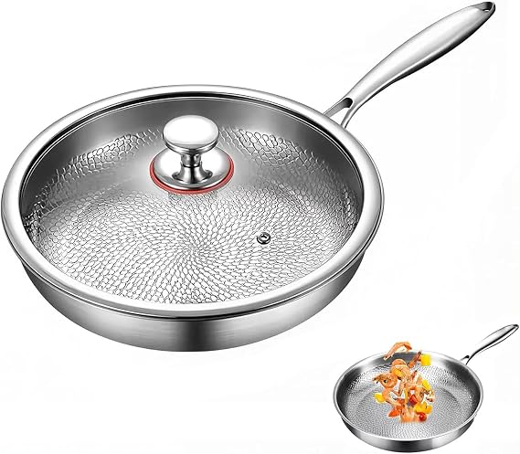 26/28/30cm Titanium Hammered Pan Nonstick Frying Pan with Lid, Scratch-Proof Cooking Titanium Alloy Skillet, Fast Even Heating Pan, Compatible with All Stovetops Induction Oven Safe, silver, 26cm