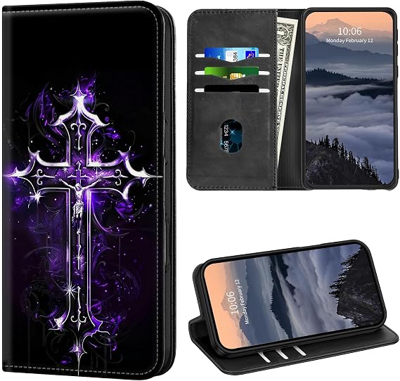 iPhone 17 Pro ウォレットケース 16cm クレジットカードホルダー キックスタンド レディース メンズ RFIDブロッキング 強力な磁気PUレザーフリップフォリオカードスロット電話ケース Apple iPhone 17 Pro 2025用、クリスチャンイエスクロス