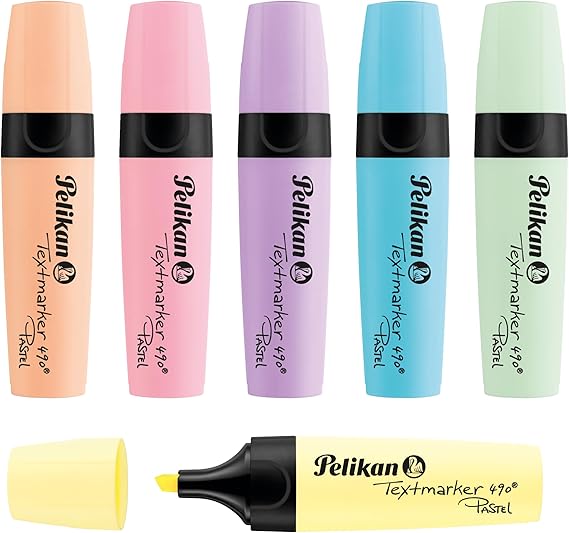 Pelikan Highlighter 490 6 x Pastel Colours Pack of 6 Chisel Tip