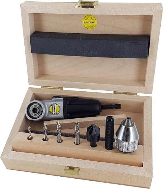 FAMAG 1598 Angle Screw Jig 90fix Set Compact Wood with Angle Screw Device Wood Spiral Bits Diameter 3 4 5 6 mm Countersink and Drill Chuck - 1598.757 Metal