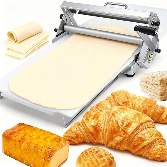 Manual Folding Dough Sheeter Machine, Stainless Steel Pastry Roller, with Adjustable Thickness, for Bakery, Pizza, Croissant, Commercial & Home Use,001,1030 * 580 * 250mm