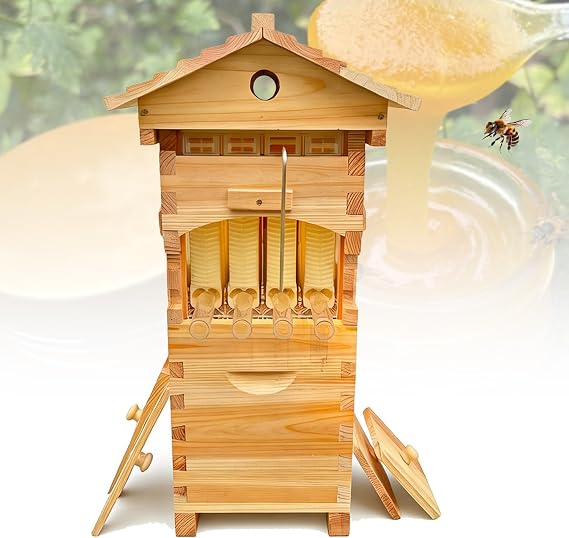 Beehive Starter Kit, Self-Flowing Honey Beehive with Observation Window, Bee Hives Boxes with Built-in Honey Extraction System for backyard beekeeping or small-scale apiaries