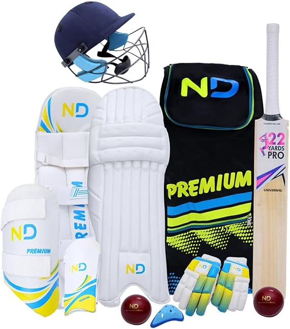 ND Cricket Kit 11pc Set Bat Ball Pad Leg Guard Glove BAT Boys Youths Mens UK
