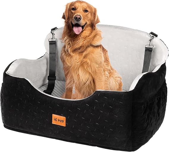 KYG Dog Car Seat for Back Seat, Dog Bed for Car with Double-Sided Booster Pads, Washable Anti-Slip Dog Car Seat Medium to Large-sized dog with 2 Safety Belts
