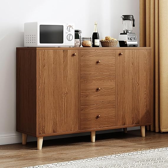 Buffet Cabinet with Storage, Sideboard Cabinet Modern, Tall Media Console Mid Century Coffee Bar Table for Living Room Kitchen Dining Room Hallway(120cm/47.24in)