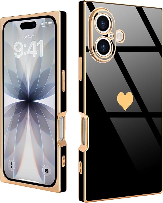 for iPhone 17 Rectangle, Cute Heart Pattern, Black