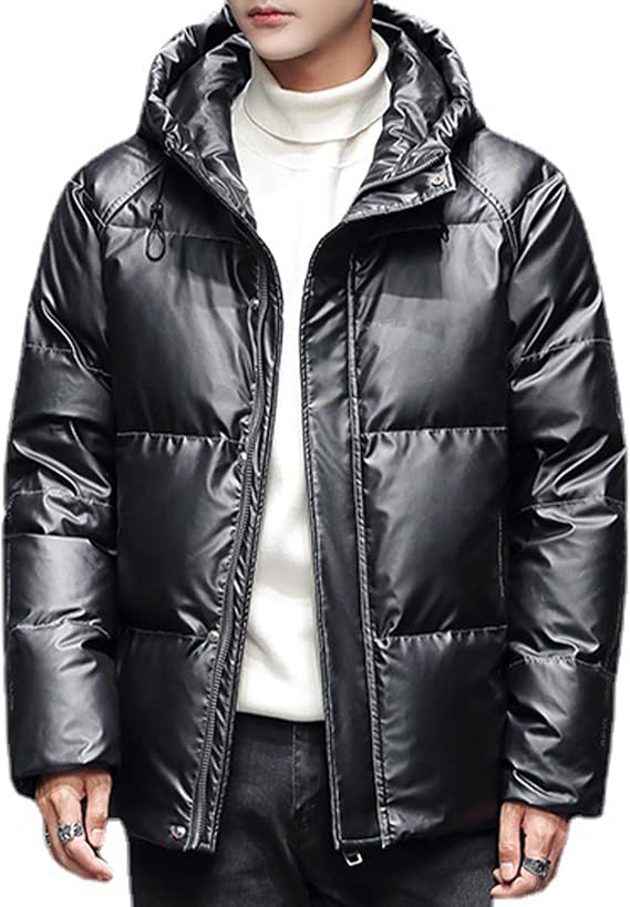 Winter Down Jacket White Duck Hood Warm Glossy Jacket Men Shiny Padded Fluffy Water Resistant Puffer Overcoat