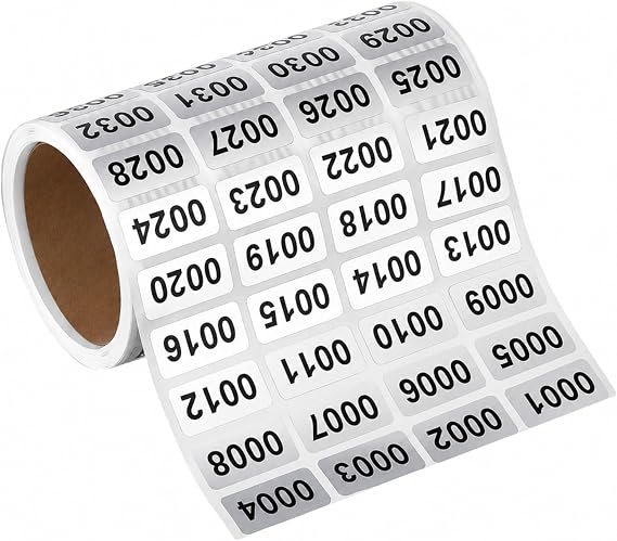 1-2000 連番ステッカー 20x10mm 防水 マットシルバー 在庫ラベル 破れにくい 連続番号付きタグ 倉庫 資産追跡 ツールボックス オフィスの整理用