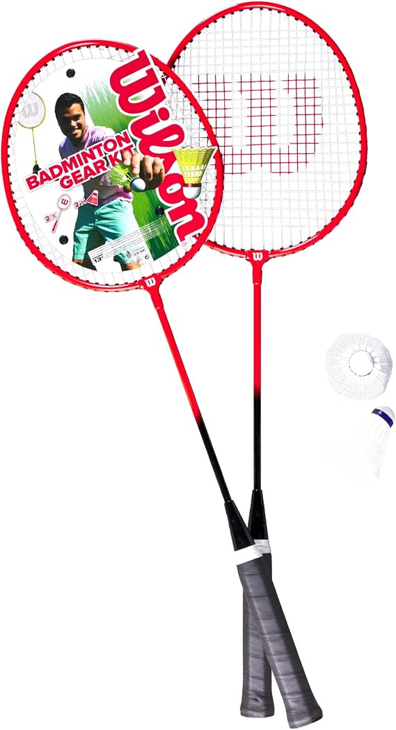 Wilson 2 Piece Kit V2 Badminton Rackets, Crafted For Excellence, With an Ergonomic Grip and a Featherlight Build, Provides Impactful Hits, Colour: Red/Yellow, Size: