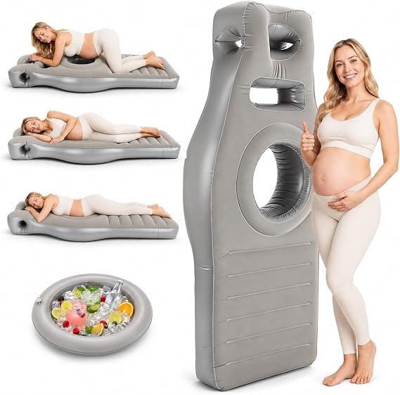 Pregnancy Pillow Mattress, Inflatable Pregnancy Sleep Pillow for Stomach Sleepers, Full Body Maternity Pillow with Belly Hole, Comfortable Maternity Airbed for Pregnant Women, Pool Float Yoga Mat