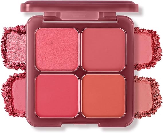 Blush Palette, 3+1 Matte Blush & Highlighter Make-up Palette, Long Lasting Waterproof Buildable Blendable Powder Blush for Cheeks Lips Eyes, Natural Glow Face Make-up, 0.26 oz，#3 Rose Berry